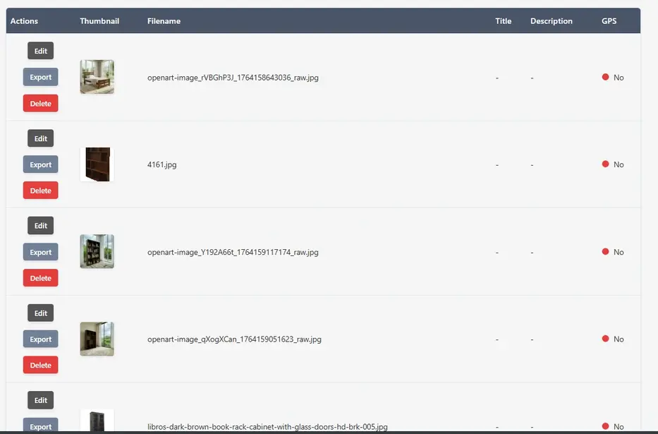 Geotag images and edit exif data table