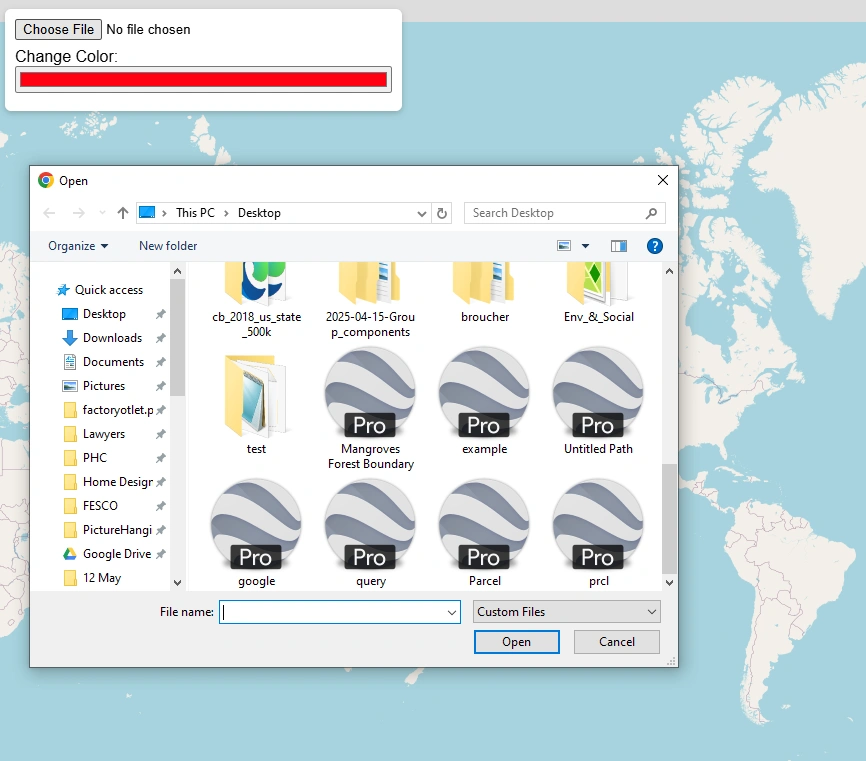 Browse and select your KML or KMZ file